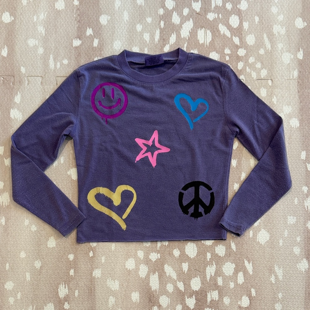 Firehouse Purple Long Sleeve T-Shirt 2-3T - Hearts, Stars, Peace Sign